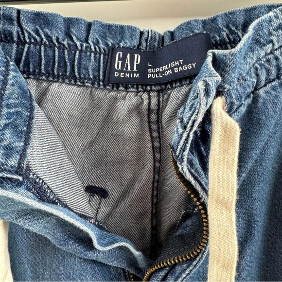Gap Denim Pull On Baggy Jeans Size Large Medium Wash Drawstring Waist - Picture 5 of 8